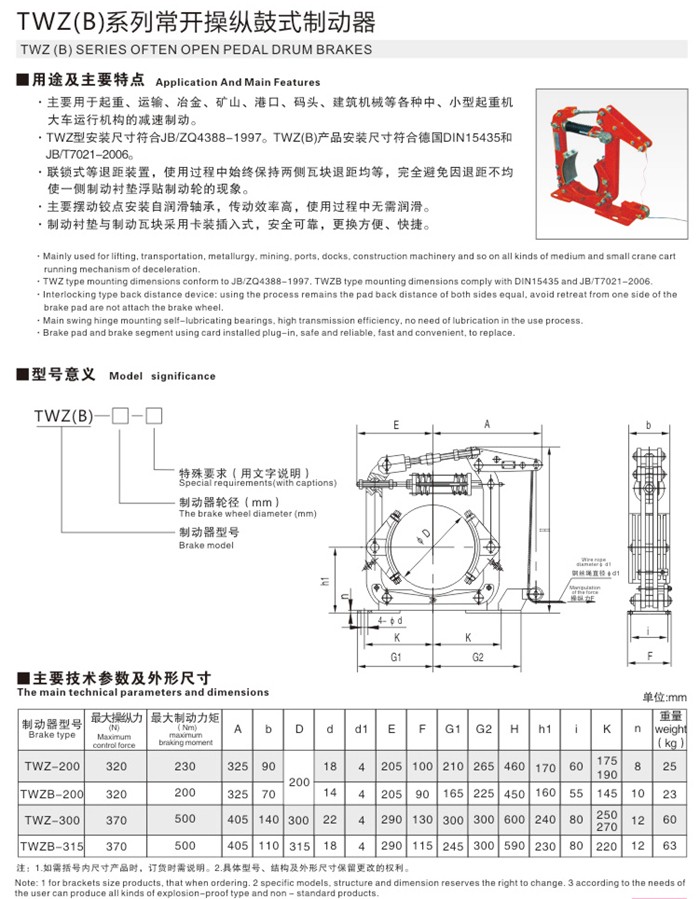 TWZ(B)係列常開操縱鼓式製動器